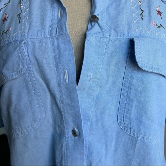 Vintage Embroidered Denim Shirt M Cottagecore Western Garden Grandma Core - Picture 5 of 8